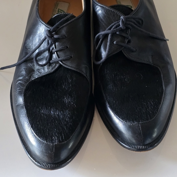Bertie | Black Leather & Calf Hair Oxford Derby Dress Shoes | Men’s Size 10 main image 14